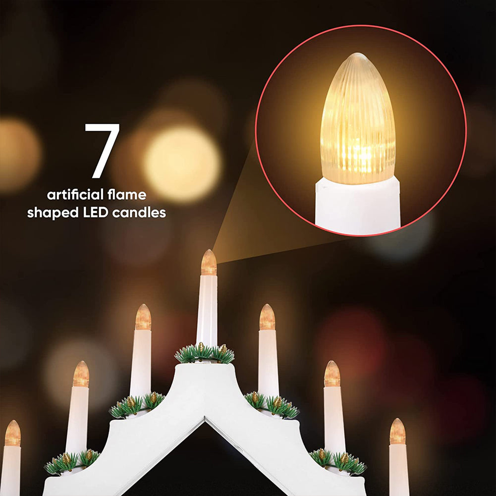 Candelabro Avvento Natalizio Elettrico Led 7 Candele di Natale Colore Legno