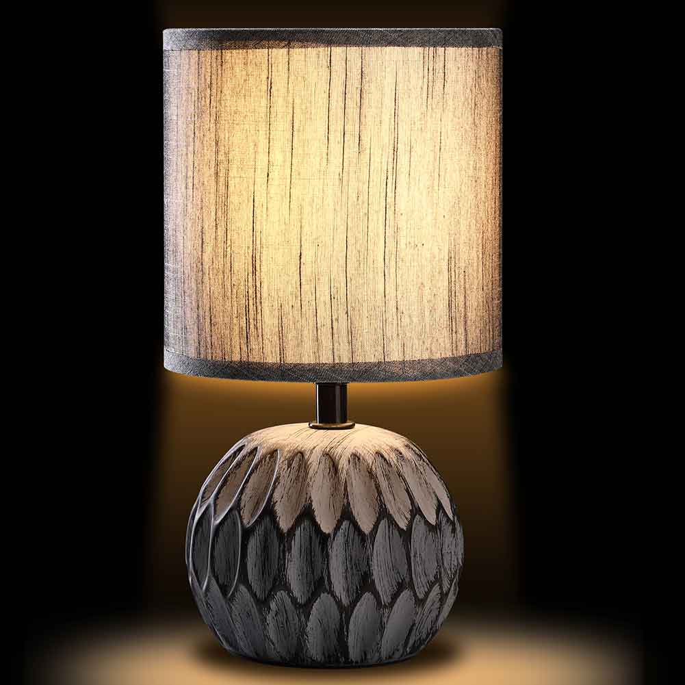 Lampada da Tavolo Lume Comodino Ceramica Tessuto Grigio Design Moderno