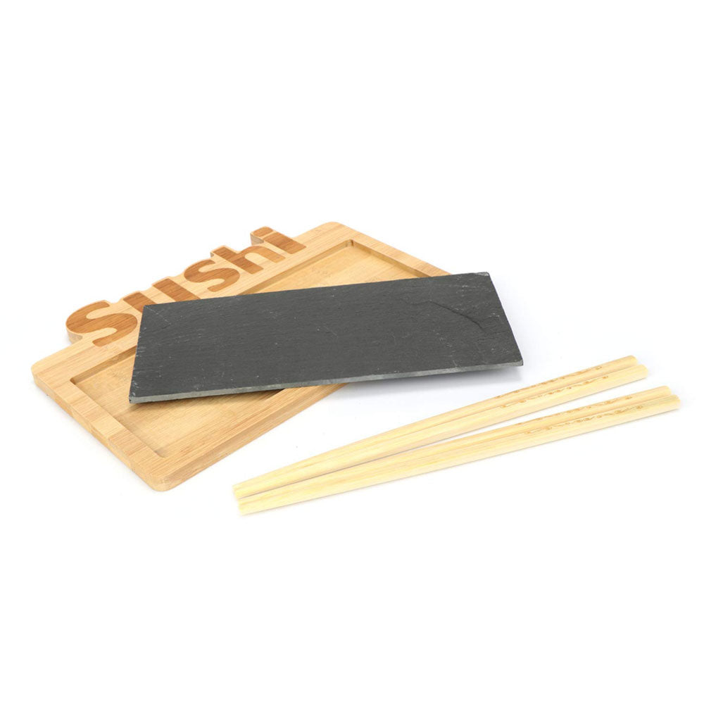 Set Sushi Cibo Giapponese 2 Persone Bacchette Legno Bamboo e