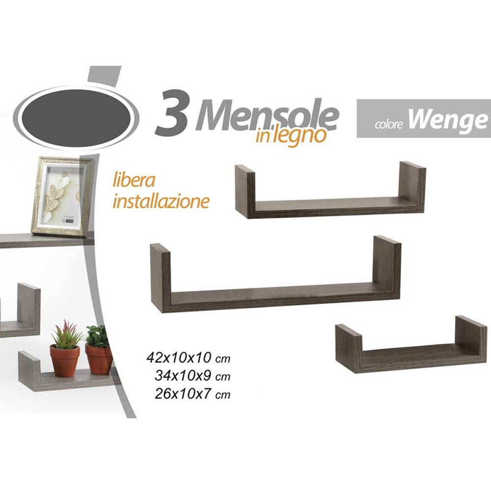 Set 3 Mensole da Parete Moderne Design con Bordi Mensola Scaffale Legn –  Esplodia