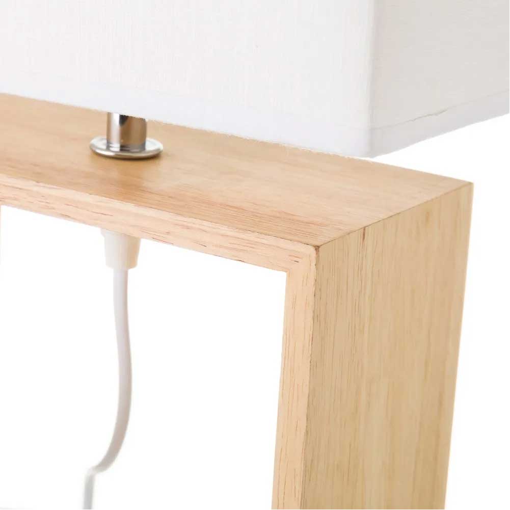 Lampada da Tavolo Lume da Comodino in Legno e Tessuto Bianco Abatjour 41cm