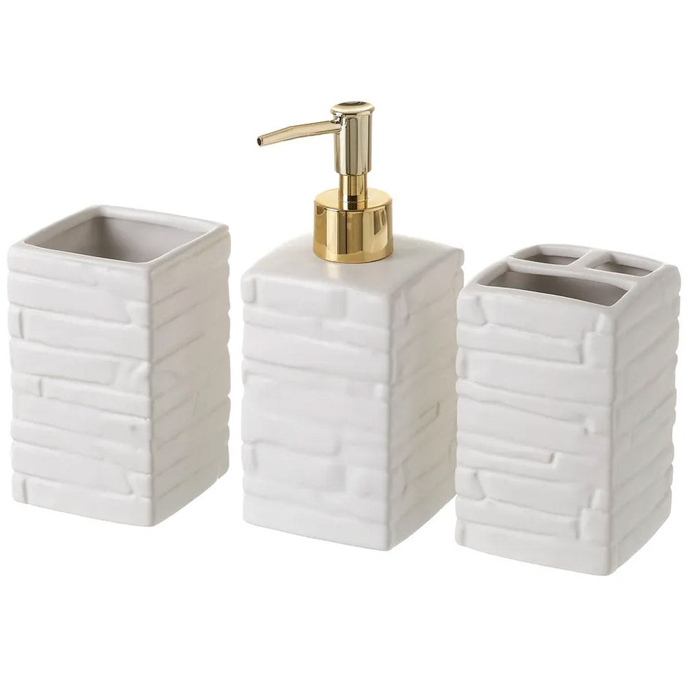 SET DA BAGNO 3 PEZZI IN CERAMICA PORTASPAZZOLINO DISPENSER E