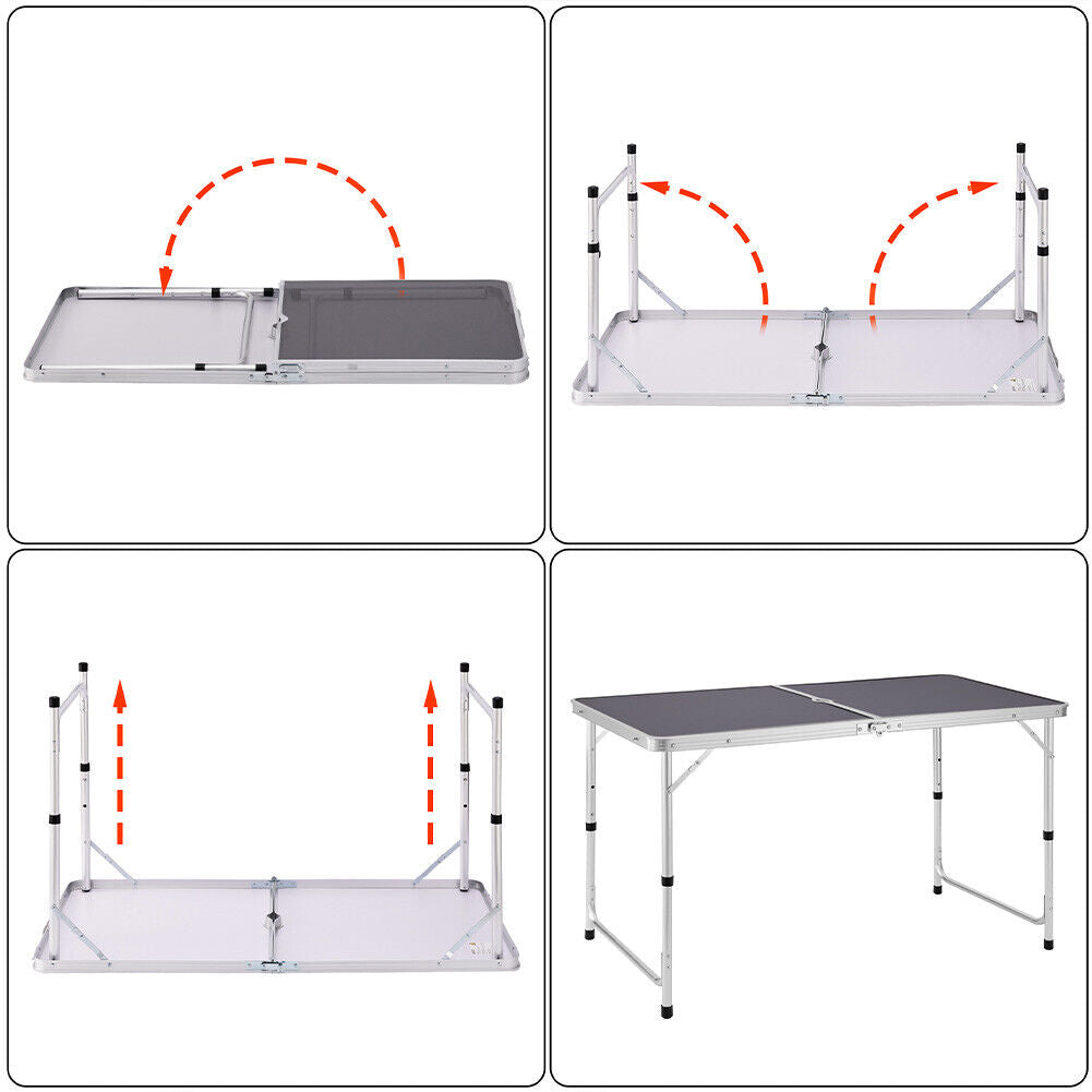 Tavolo Campeggio Picnic Altezza Regolabile Pieghevole Grigio Maniglia