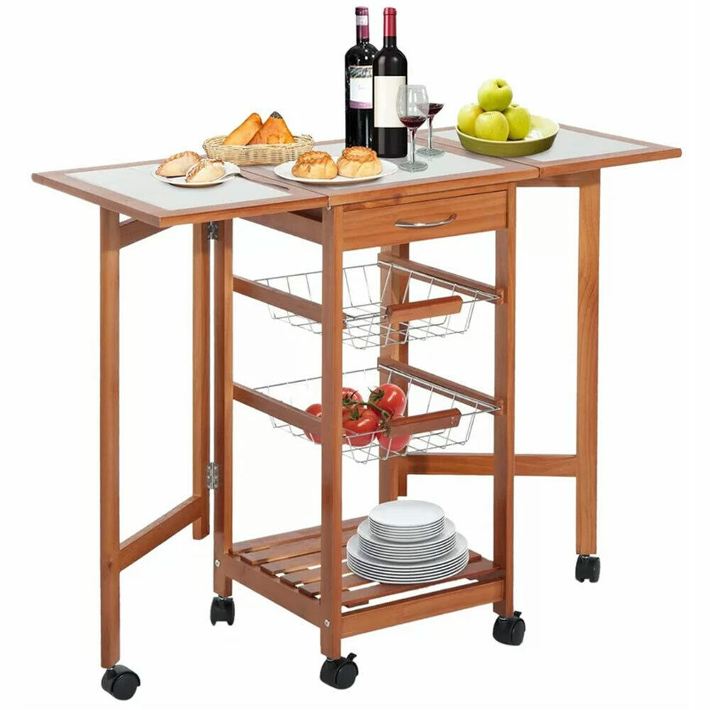 Carrello Cucina Legno Estensibile con Ripiani Pieghevoli 3 Cestelli e –  Esplodia