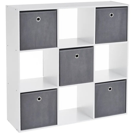 Libreria Verticale con Scaffale Moderna in Legno, con 3 Vani Aperti, 2  Cassetti e 1 Armadietto, 30x24x158cm