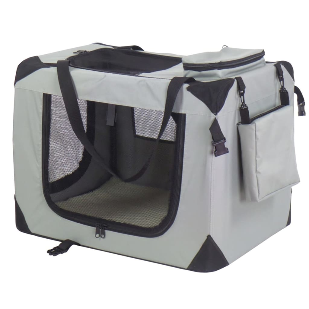 Trasportino per Cani e Gatti in Nylon Grigio e Nero 90x61x65cm Con Van