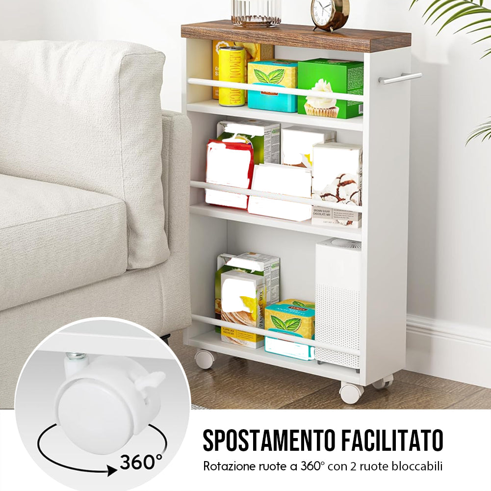 Carrello Portaoggetti da Cucina Slim Salvaspazio Bianco Industrial con –  Esplodia